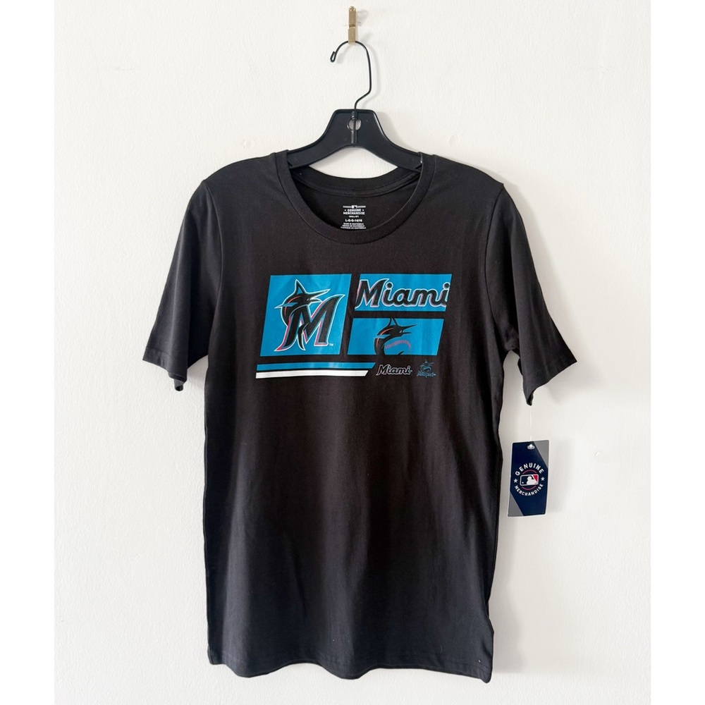 NEW Big Kids MLB Miami Marlins Black Short Sleeve T-Shirt Size Large (L)